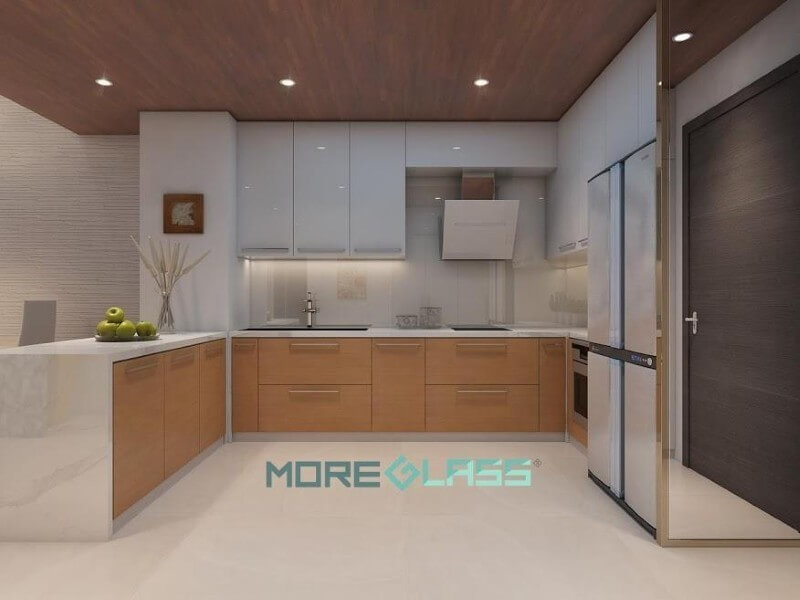 Thiết kế, sản xuất mẫu kính bếp màu ghi nhạt MG-015 hiện đại, dễ chịu và không bao giờ lỗi mốt cho biệt thự Thiết kế nội thất phòng bếp